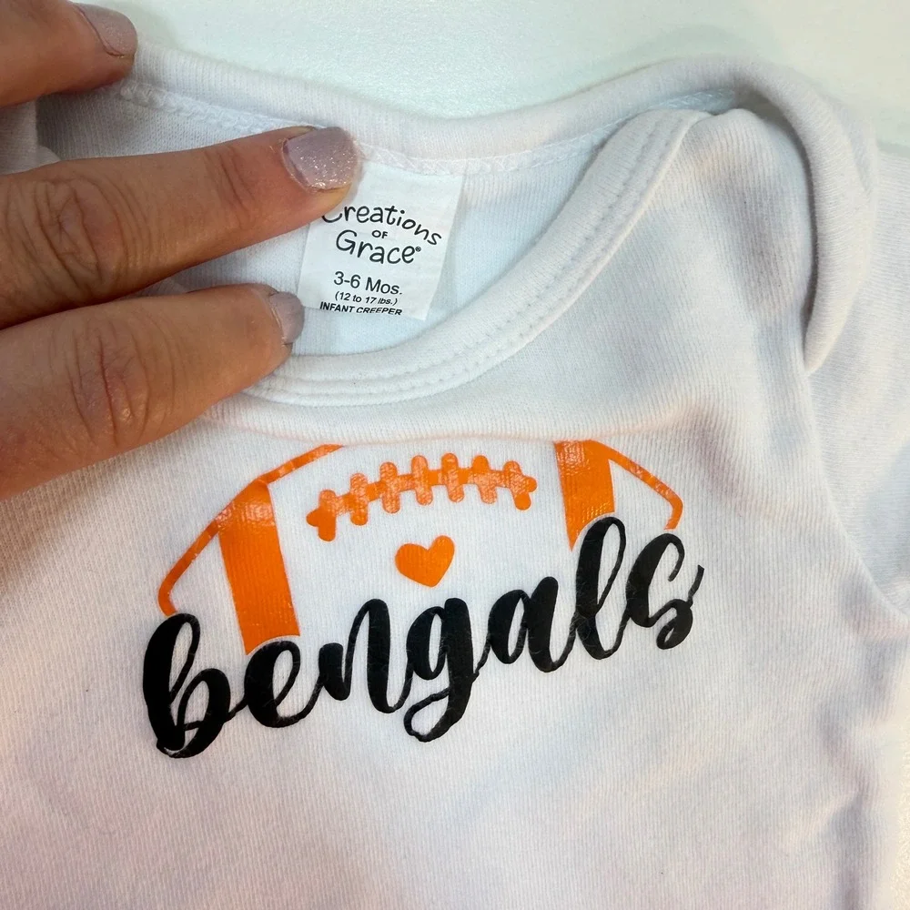 Cincinnati Bengals Bodysuit Kids 3-6M White Black Football One Piece Game Day